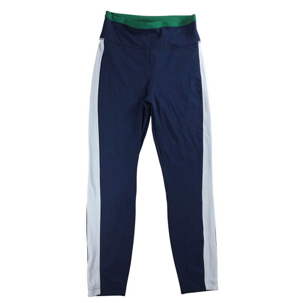 Lululemon Women 10 Nulu Navy Blue Green White Leggings Colorblock Side Stripe